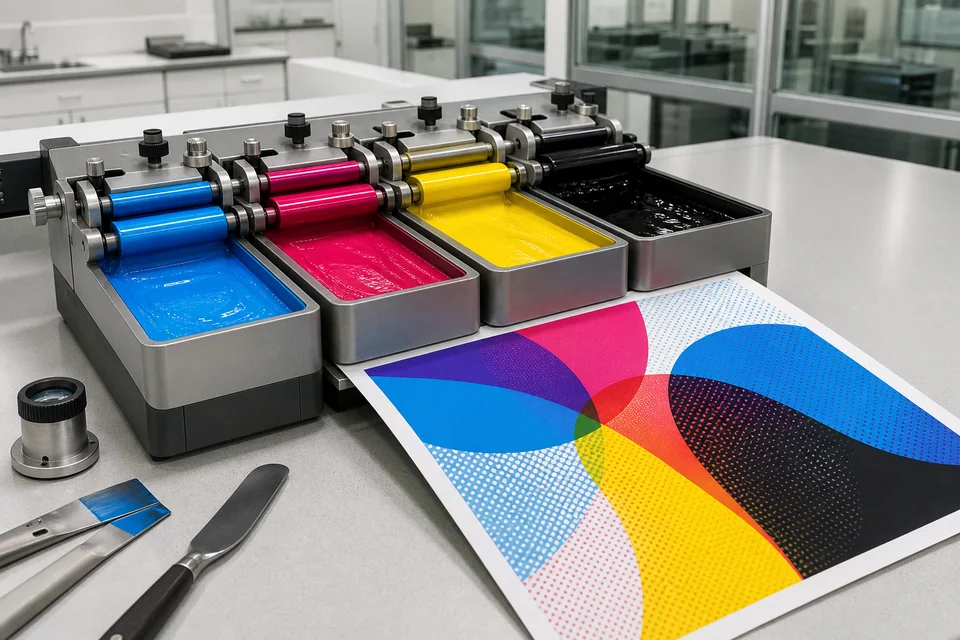 CMYK process color ink and packaging print samples