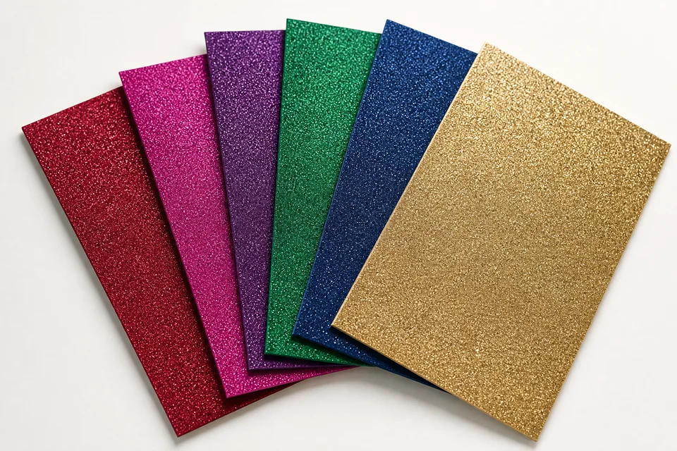 Decorative glitter paper swatches for packaging