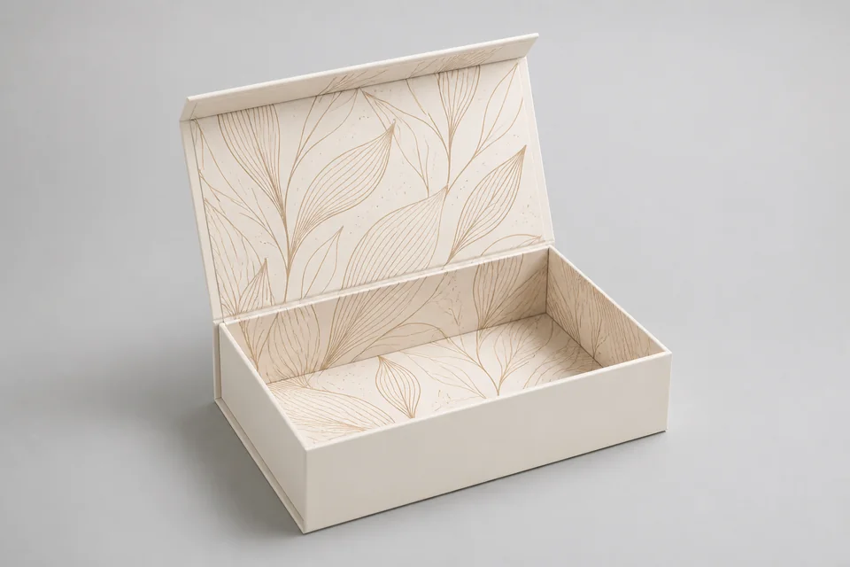 Printed interior of a custom paper box