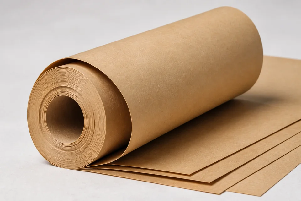 Natural brown kraft paper roll and sheets