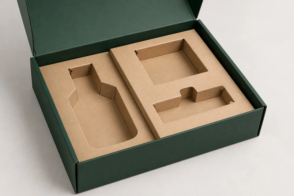 Die-cut paperboard insert inside a custom box