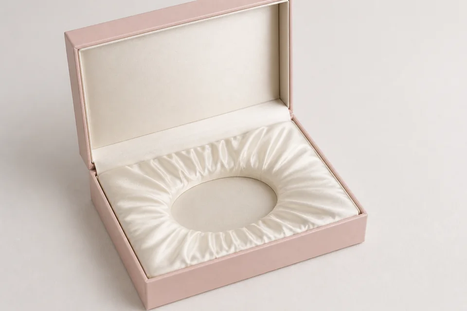 Satin-lined insert inside a premium gift box