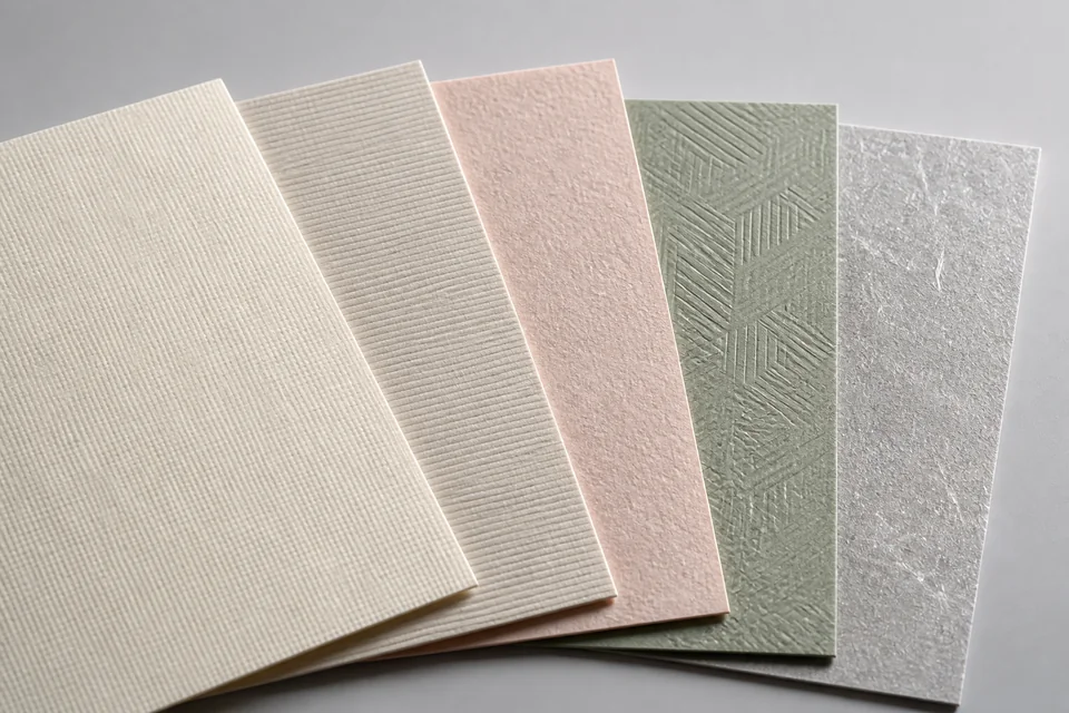 Textured specialty paper samples for custom boxes