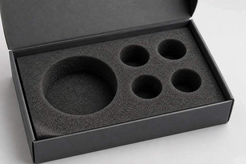 Soft sponge foam insert with custom-cut cavities