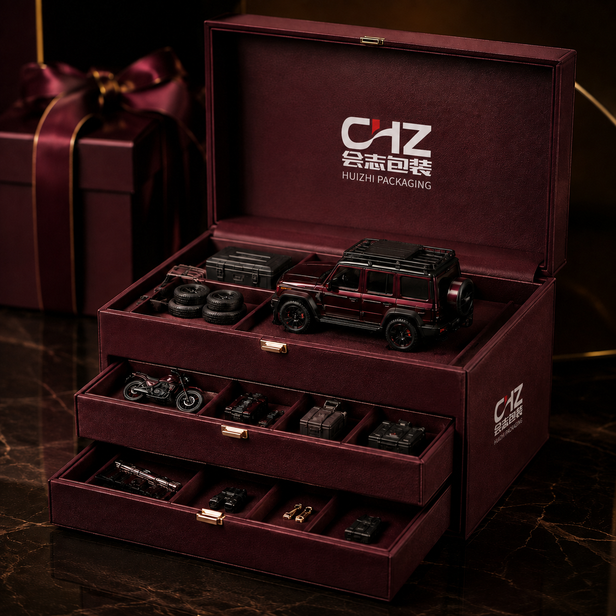 Burgundy Multi-Level Collection Box