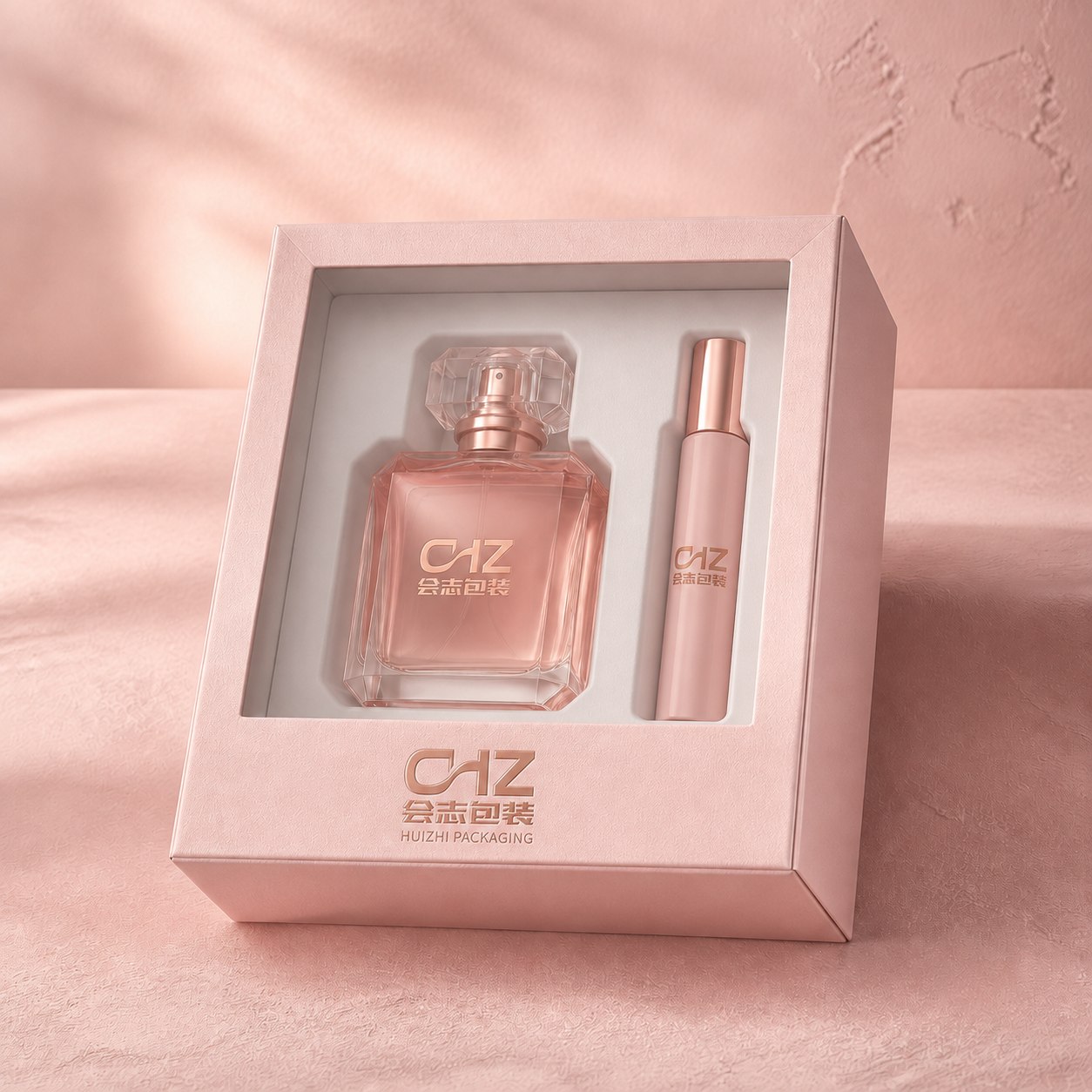 Blush Window Fragrance Gift Set branded with the Huizhi Packaging logo.