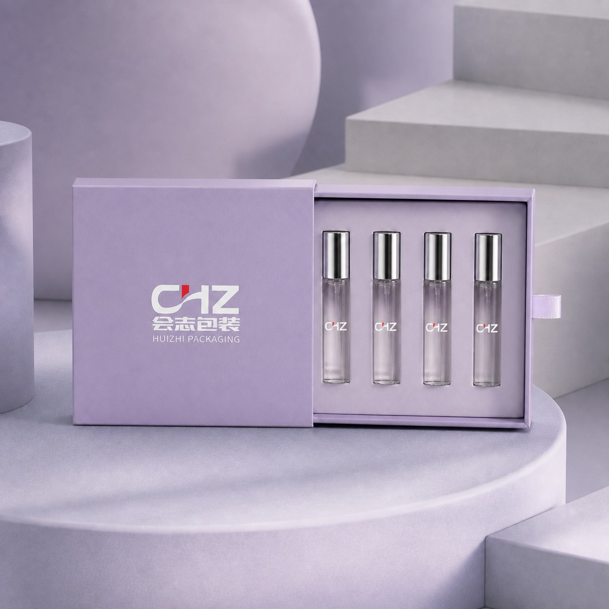 Lavender Fragrance Discovery Drawer branded with the Huizhi Packaging logo.